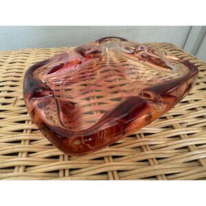 Vintage MCM Pink Iridescent Glass abstract Free form Ash Tray